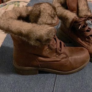 Mossimo faux leather tobacco brown faux fur trim bootie